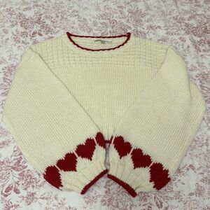 Cream and Red Heart Sweater